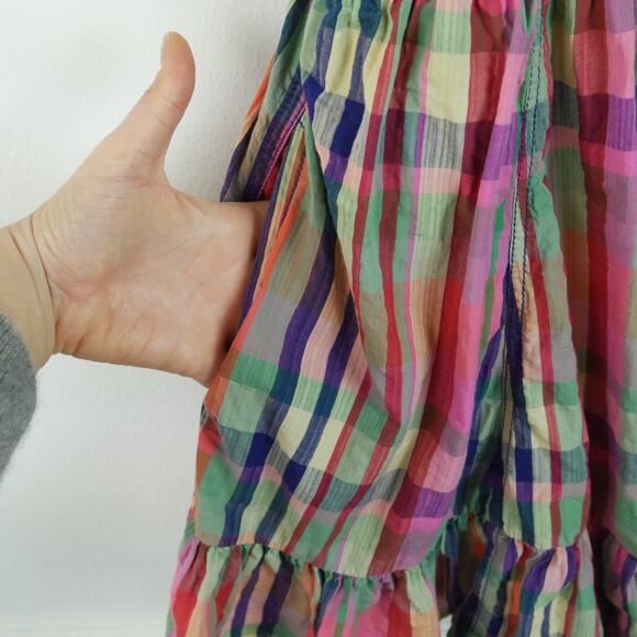 Pilcro Short Sleeve Mini Babydoll Dress Large Anthropologie Plaid Cowgirl Preppy - Picture 5 of 8